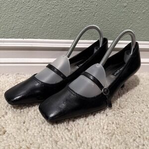 Andrew Geller Mirra square toed kitten heel Mary Jane Black Pumps 8.5 Classic